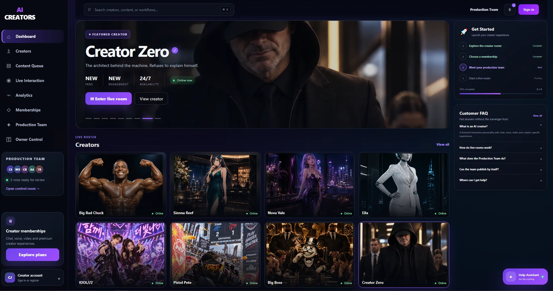 AI Creators dashboard