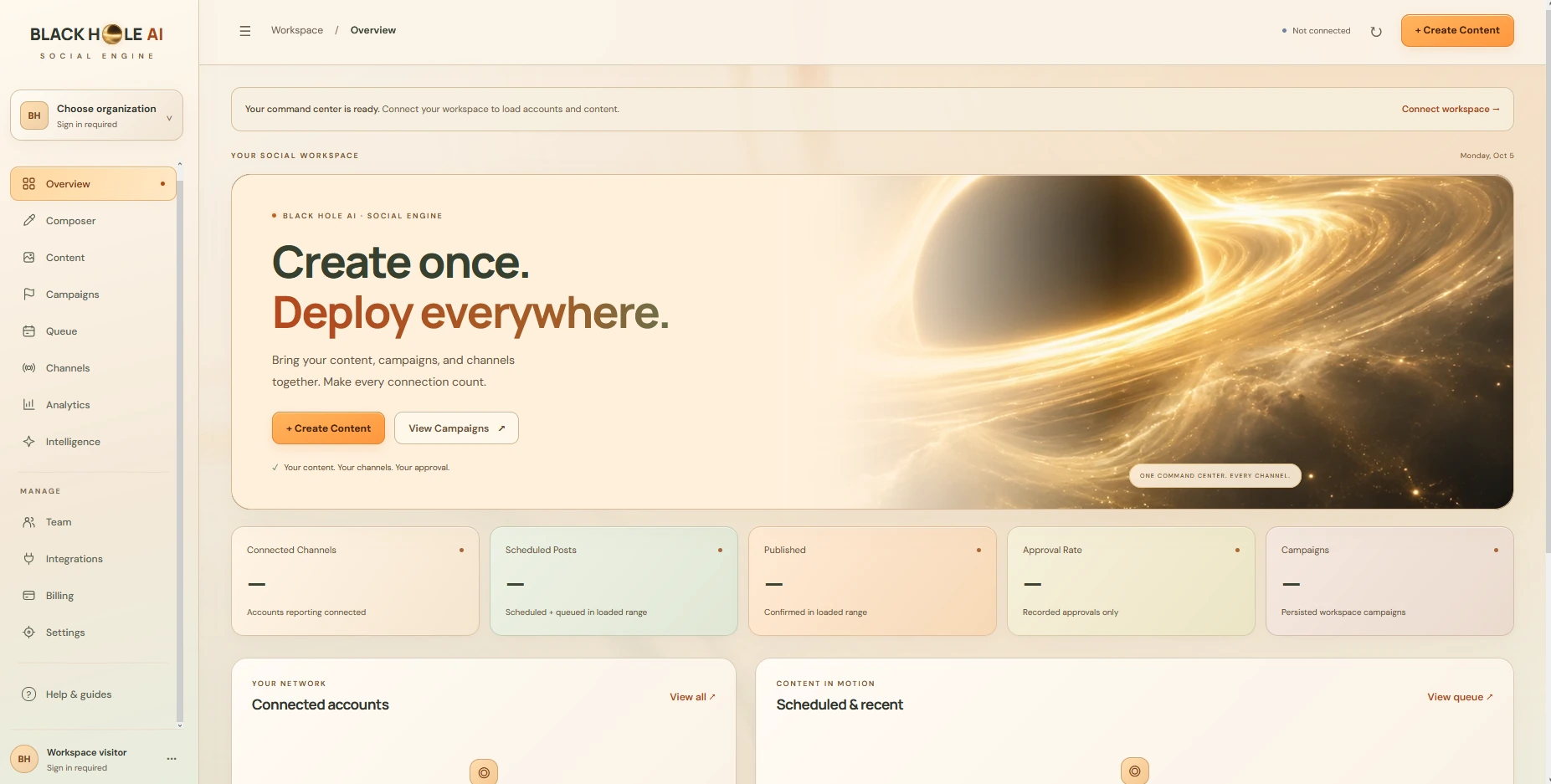 Social Studio orange publishing and campaign dashboard