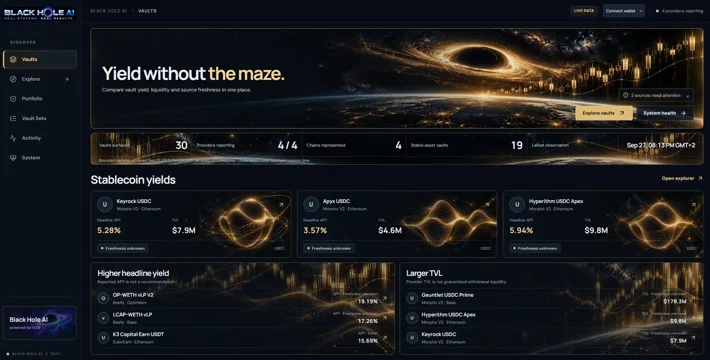 Black Hole Vaults discovery dashboard